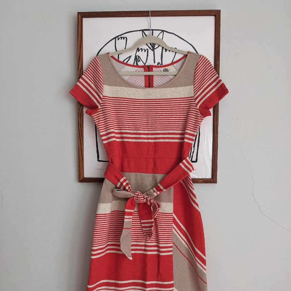 Anthropologie Orange Striped Cotton Dress